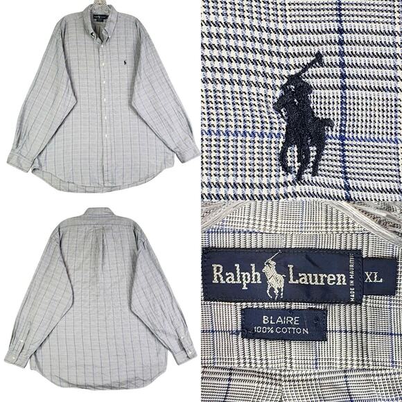 Polo Ralph Lauren Oxford Shirt Men's Size XL Blue Plaid LS Button Down Blaire - Picture 1 of 10